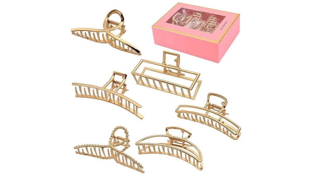 six large metal hair clips