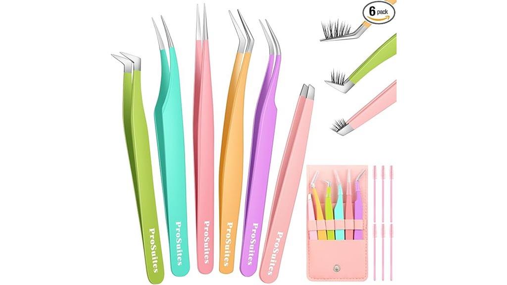 six piece eyelash tweezer set