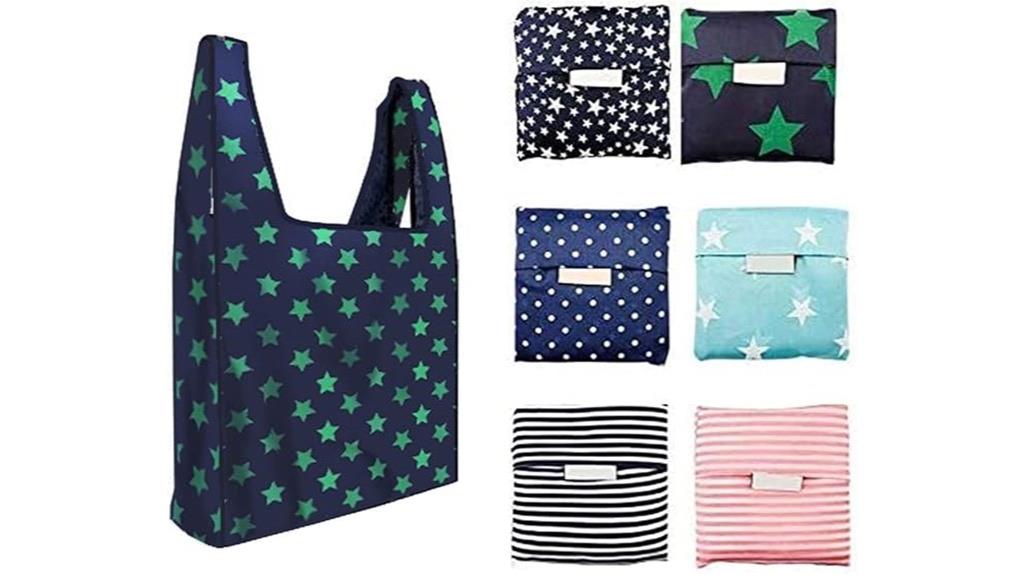 six reusable foldable grocery bags