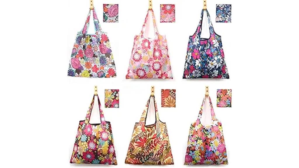 six washable foldable grocery bags