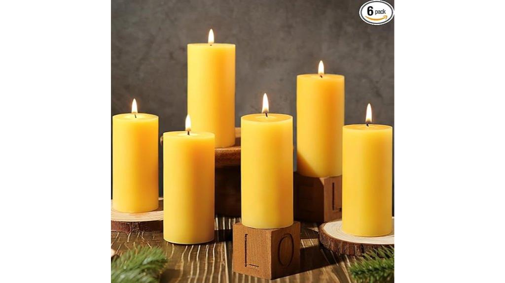 six natural beeswax candles