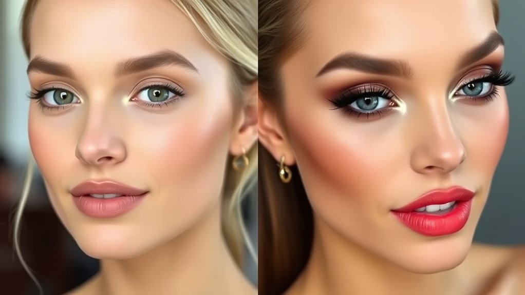 bold lips with neutral eyes