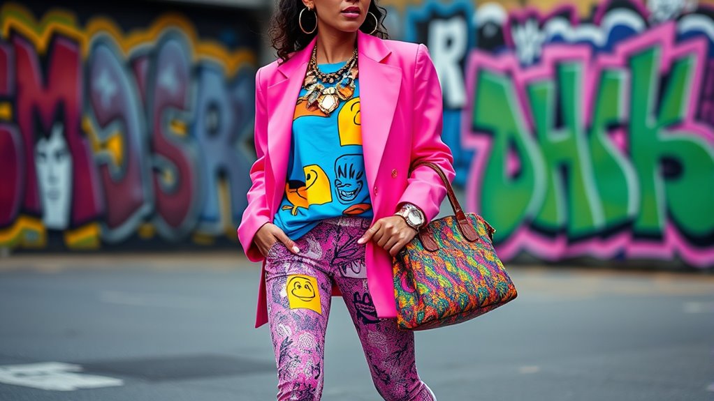 layered accessories and bold footwear