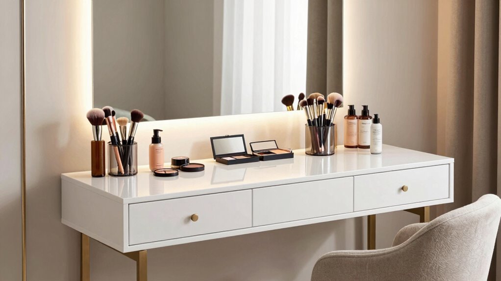 organized well lit makeup station